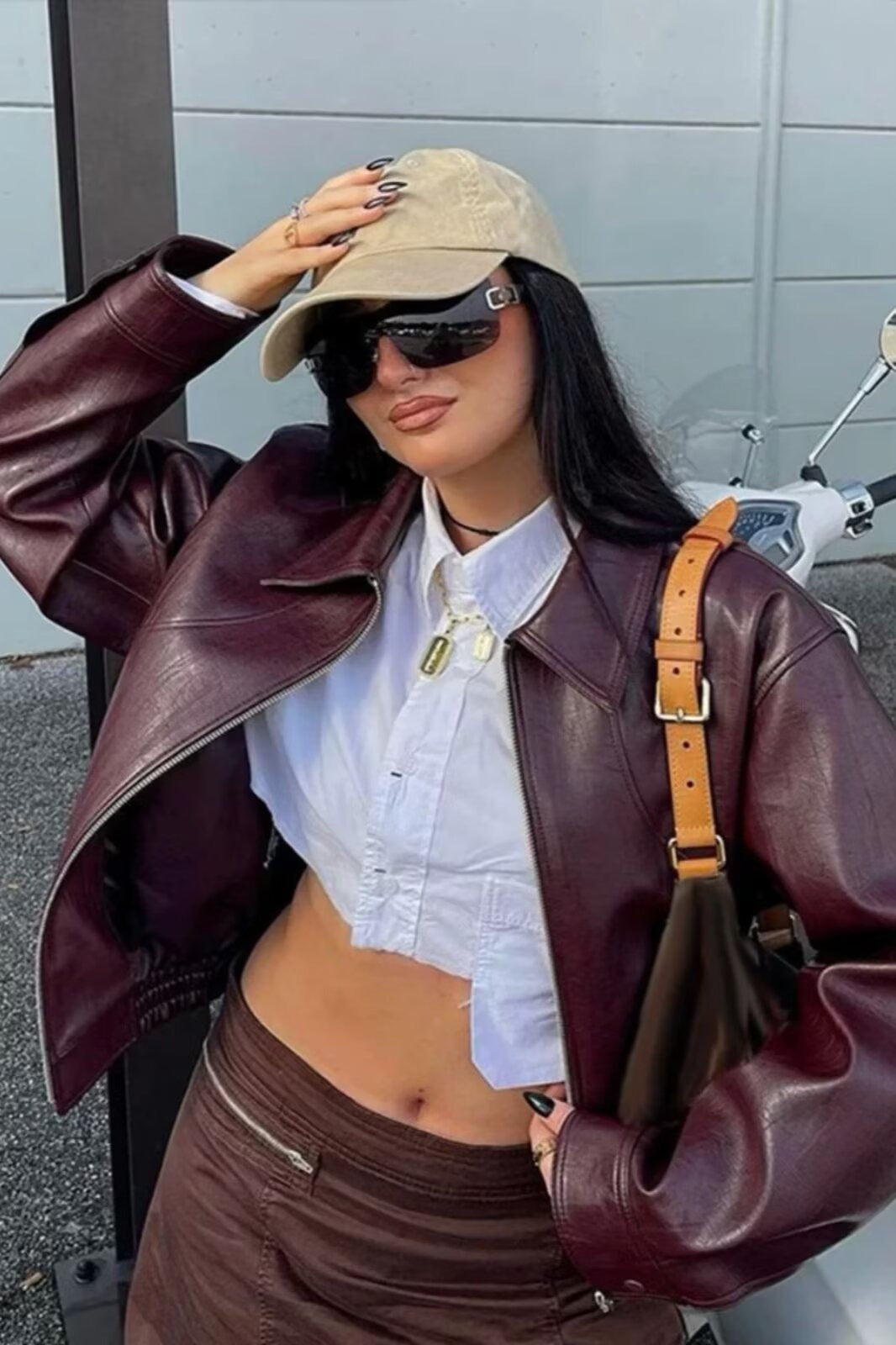 Vintage Notch Lapel Leather Jacket