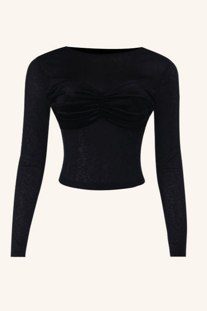 Velvet Twist Front Sheer Long Sleeve Tee