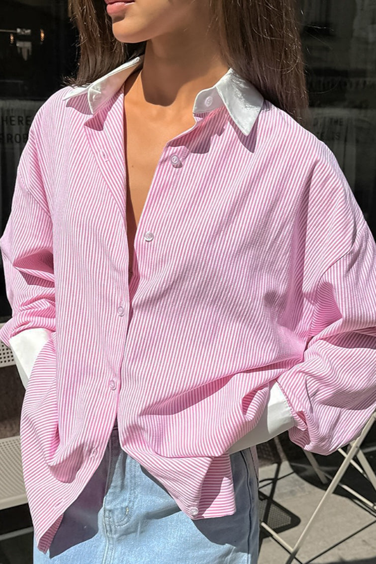 Casual Striped Button Up Blouse