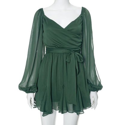 Solid Color Slim Fit Short Dress For Women Green / L