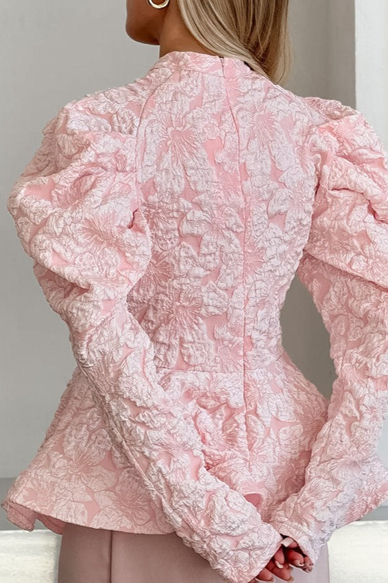 Textured Puff Sleeve Peplum Top