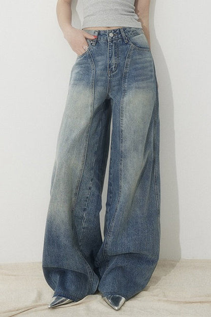 High Waist Loose Wide Leg Sickle Jeans