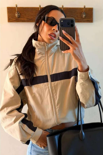 Colorblock Stand Collar Zip Jacket