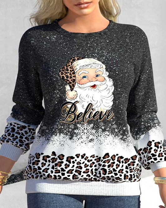And Leopard Santa Design Sweatshirt Christmas Hoodies-L