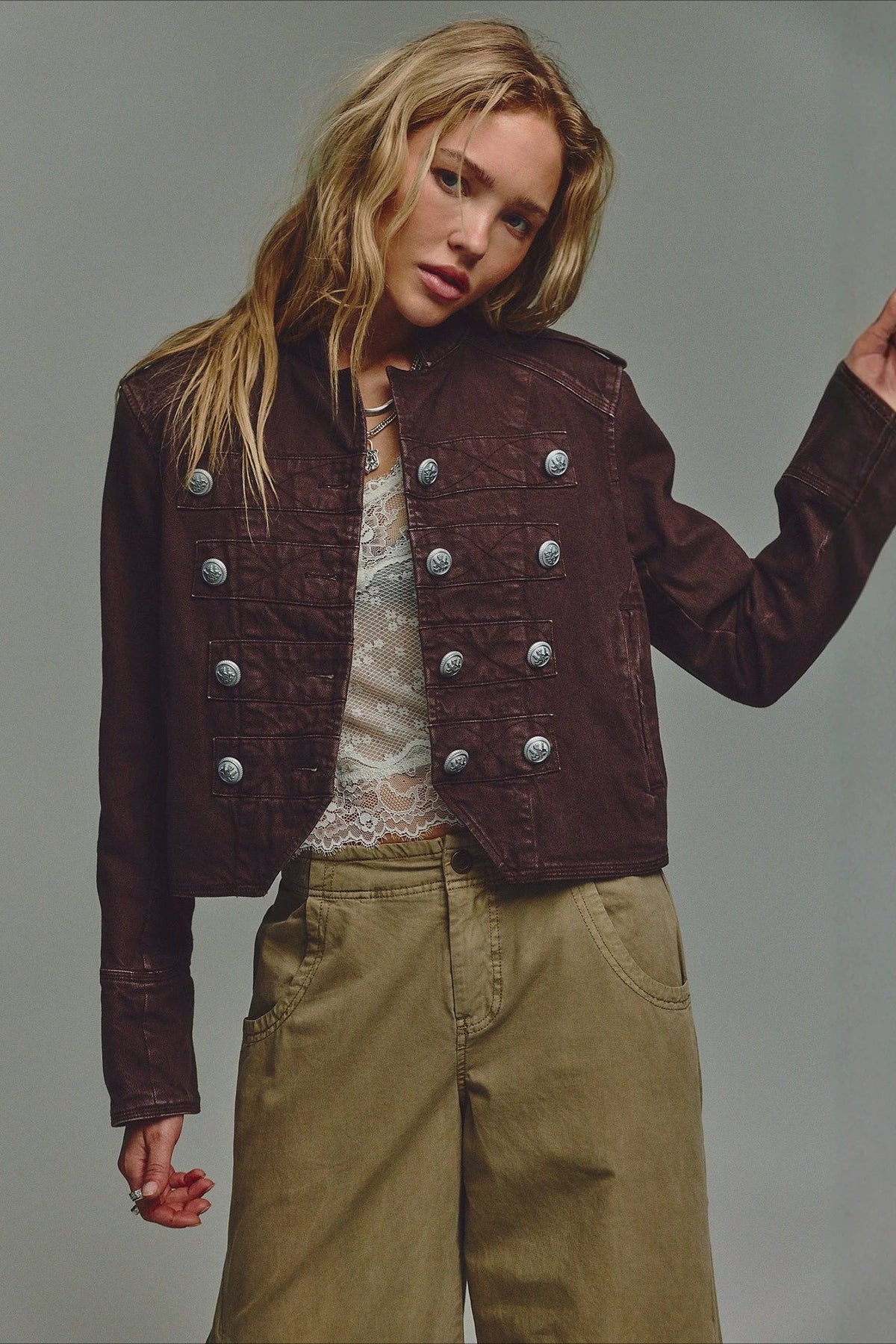 Cropped Double Breasted Military Jacket