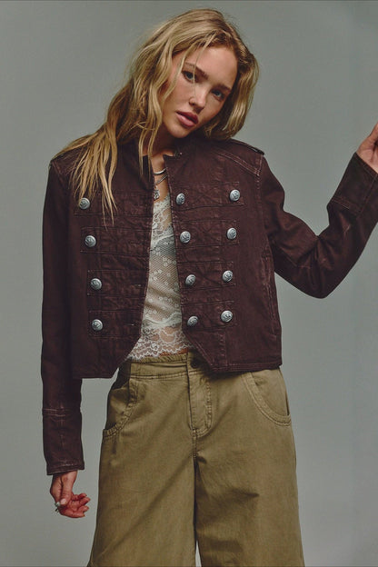 Cropped Double Breasted Military Jacket