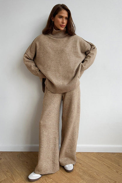 Oversized Turtleneck Sweater Wide Leg Pants Set