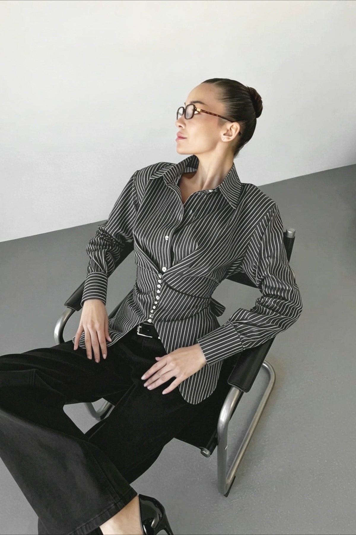 Striped Ruched Waist Shirt