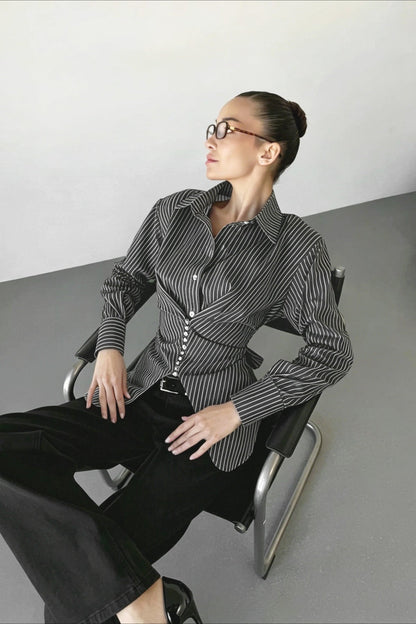 Striped Ruched Waist Shirt