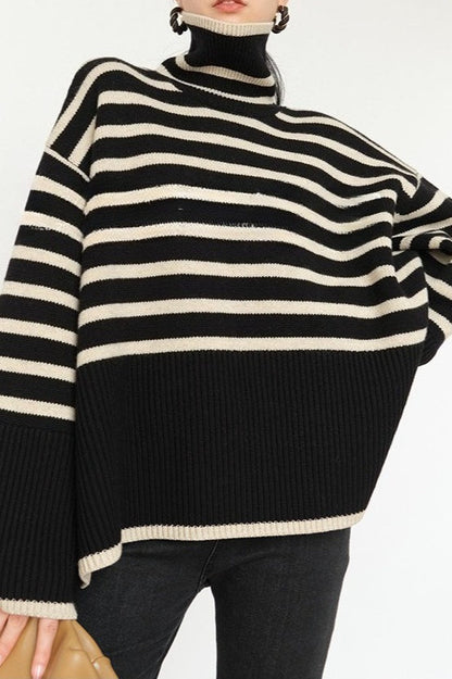 Chic Striped High Neck Sweater