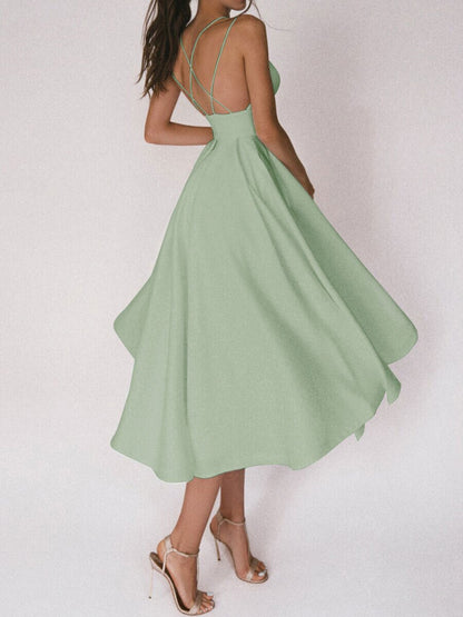 Backless A-Line Suspender Midi Dress - Chiccharm