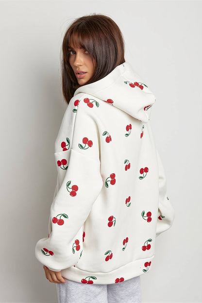 Cherry Print Zip Front Hoodie