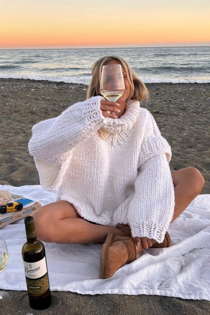 Solid Patchwork Chunky Fluffy Turtleneck Sweater