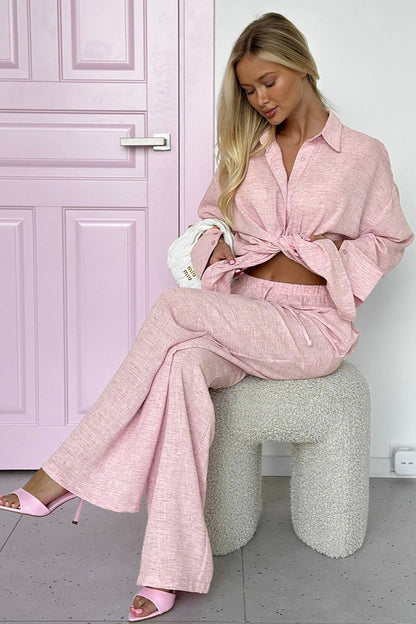 Relaxed Long Sleeve Shirt Straight Pants Set