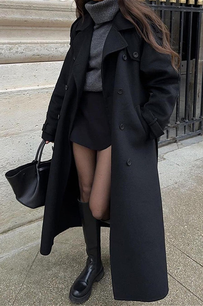 Solid Color Longline Elegant Long Sleeve  Overcoat