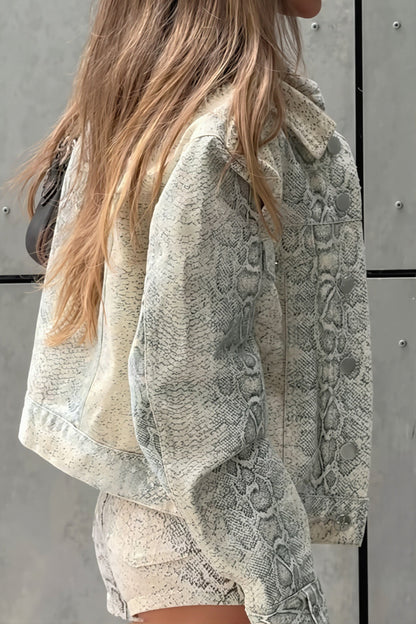 Snake Print Washed Cropped Jacket