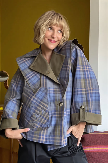 Reversible Plaid Cape Collar Trench Coat