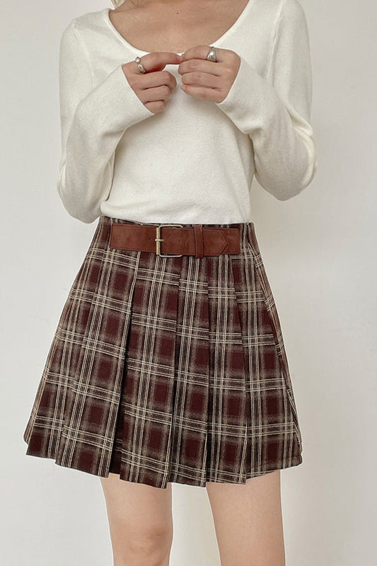 Vintage Plaid Pleated Christmas Skirt