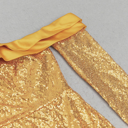Elegant Yellow Sequin Off-Shoulder Dress