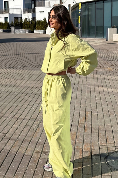 Cropped Zip Windbreaker Wide Leg Pants Set