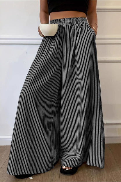 Vertical Stripe Elastic Waist Wide Leg Pants