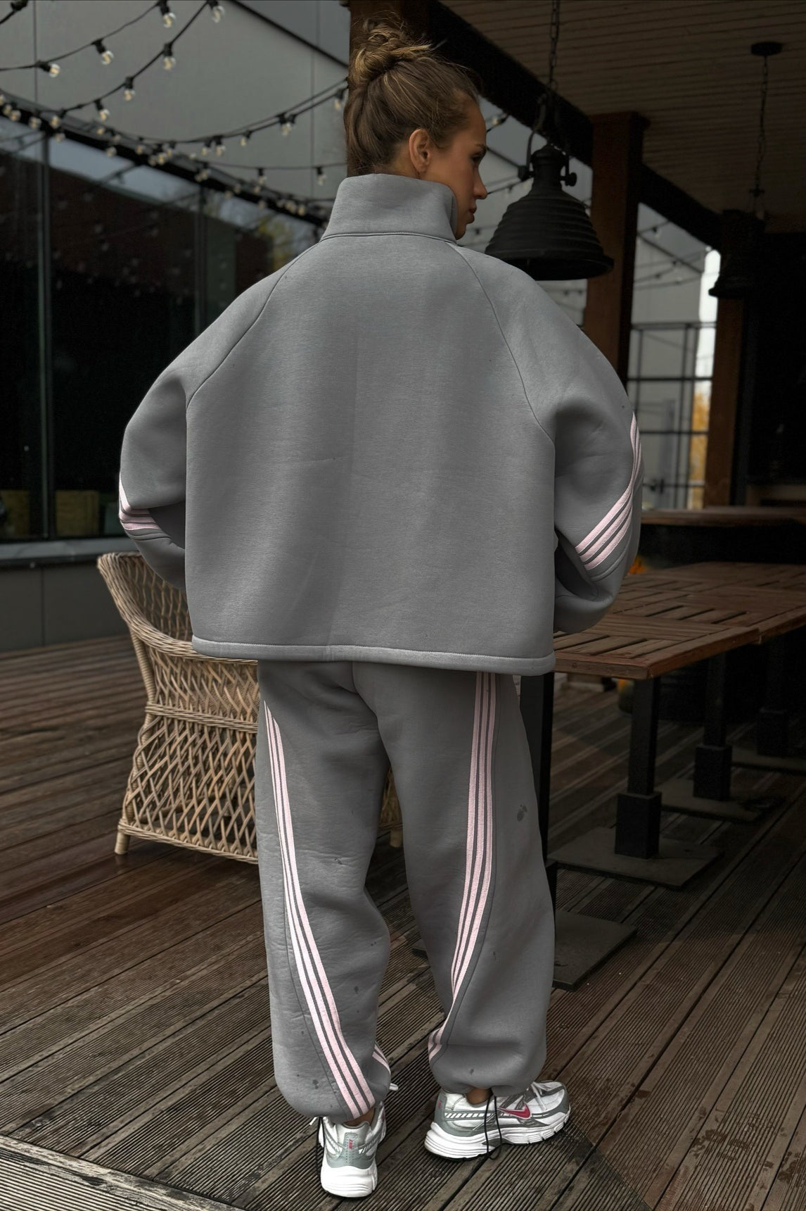 Striped Zip Jacket and Wide Leg Pants Set