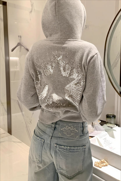 Sequin Star Cropped Pullover Hoodie