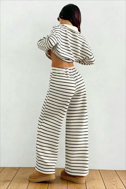 Contrast Stripe Polo Knit Lounge Set