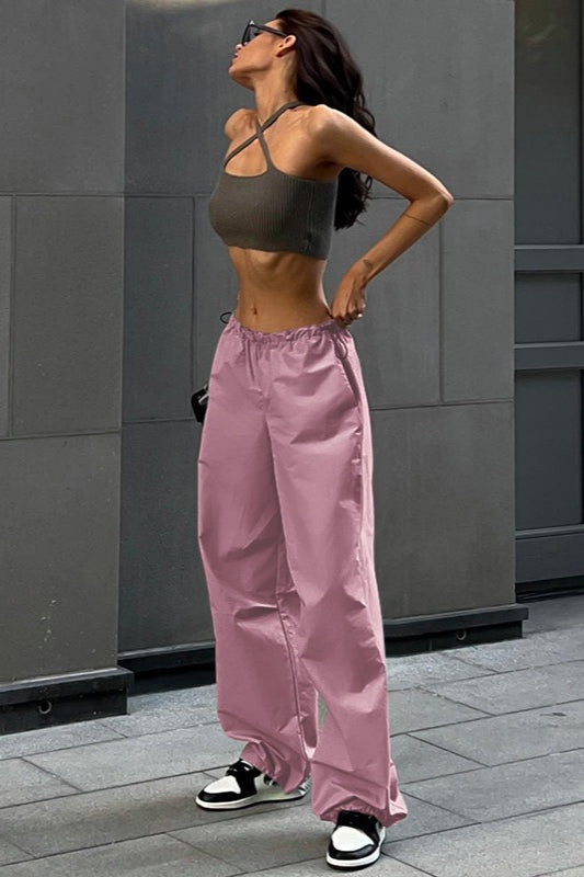 Drawstring Waist Slimmed Simple Loose Cargo Pants