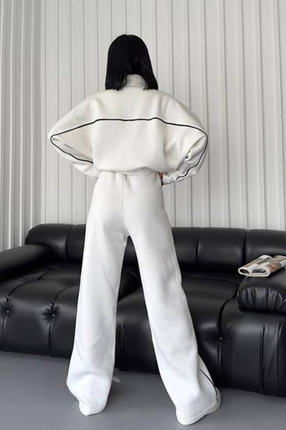 Stand Collar Zip Sweatshirt Stripe Pants Set