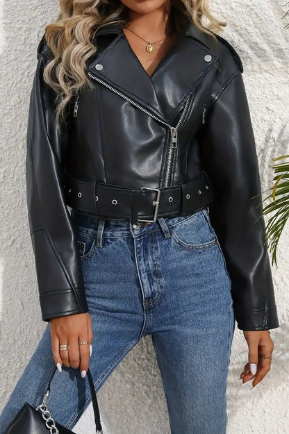 Vintage Cropped PU Leather Jacket