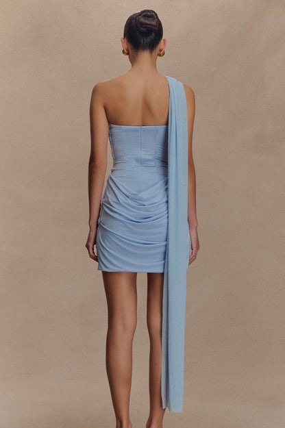 Strapless Ruched Bow Tie Mini Dress