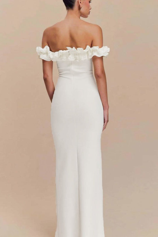 Ruffle Trim Bardot Party Dress