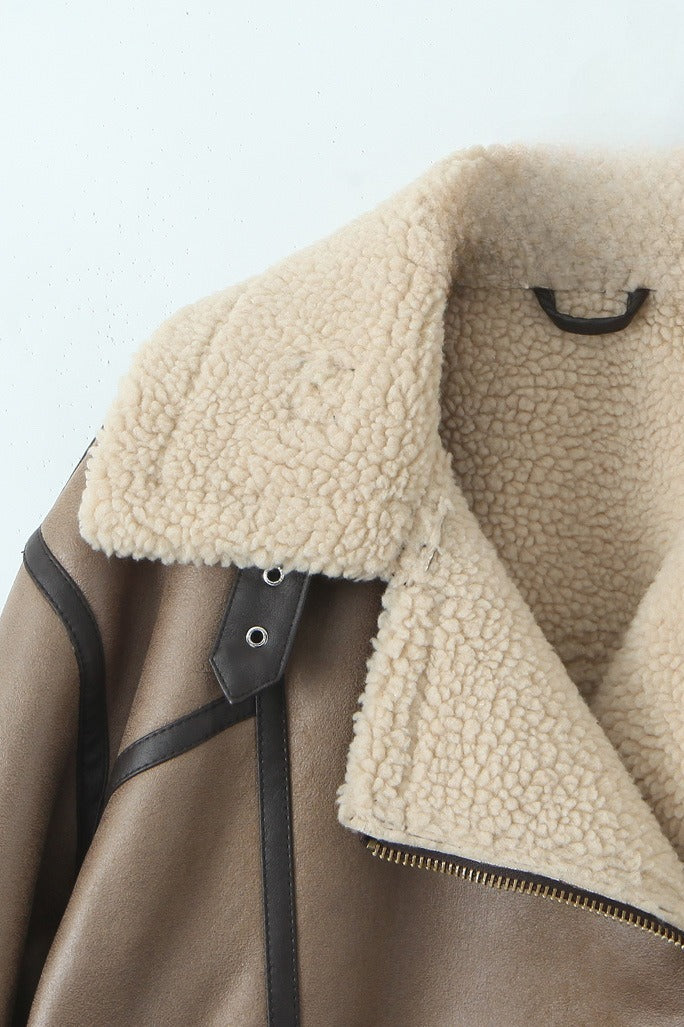 Vintage Patchwork Faux Suede Lapel Long Coat