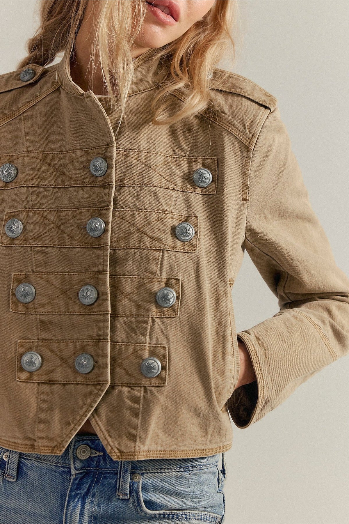 Cropped Double Breasted Military Jacket