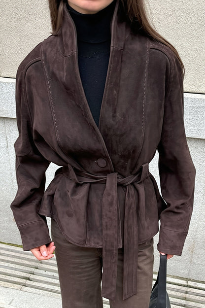 Belted Shawl Collar Suede Jacket