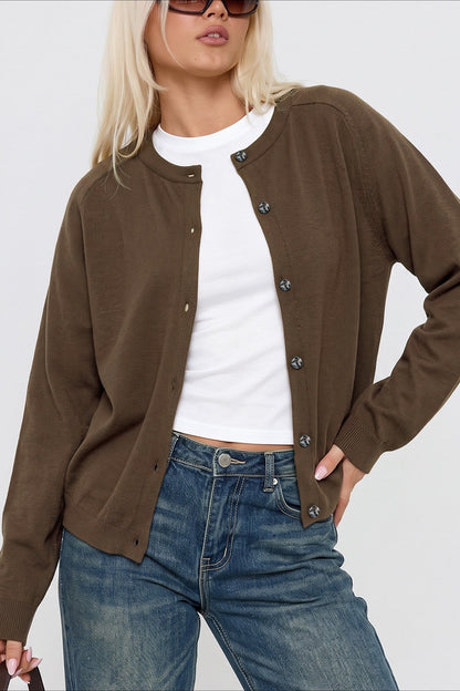 Fine Knit Crew Neck Button Cardigans