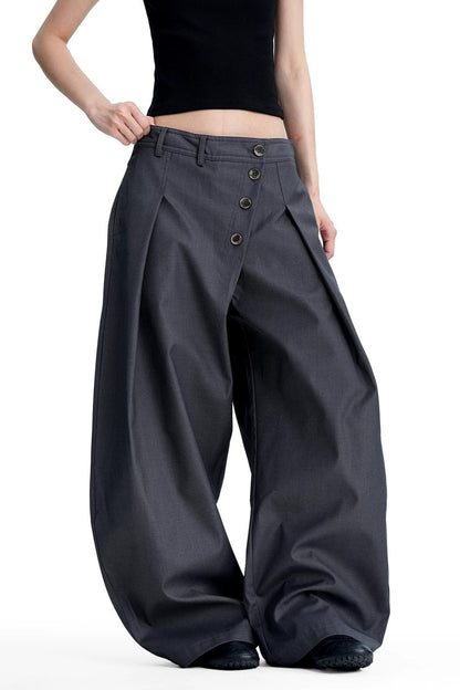 Asymmetric Button Front Wide Leg Pants