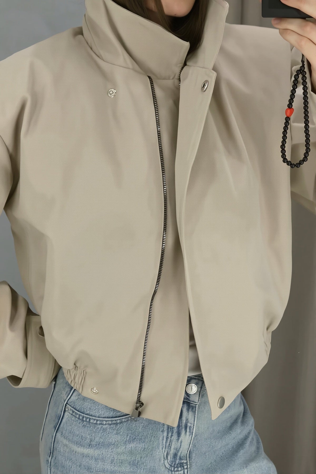Elastic Stand Collar Lightweight Bomber Jacket