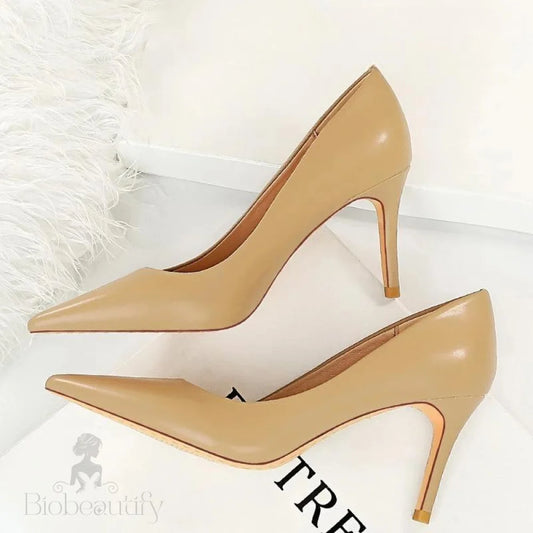 7.5 Cm Heels Pu Leather Woman Pumps For Ol Office Occupation Khaki / 34