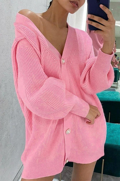 Relaxed V Neck Button Knit Cardigans