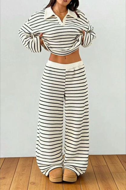 Contrast Stripe Polo Knit Lounge Set