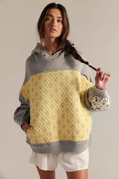 Boho Quilted Floral Patchwork Oversized Hoodie