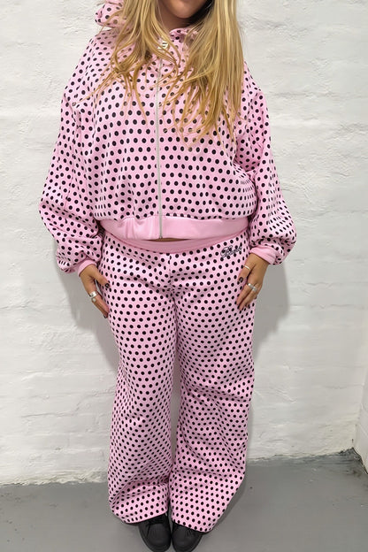 Polka Dot Colorblock Zip-Up Hoodie