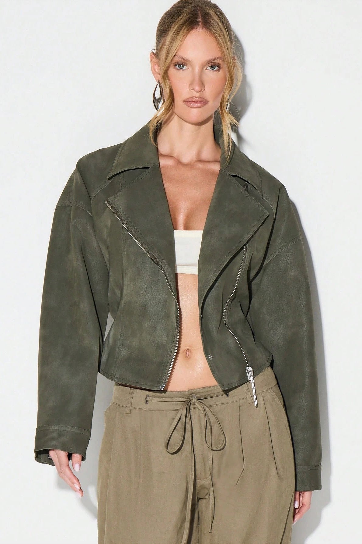 Belted Asymmetric Suede Look Jacket