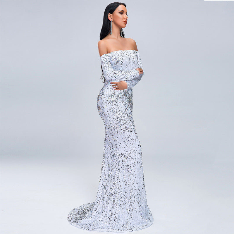 Sequins Party Dress With Strapless Long Sleeves