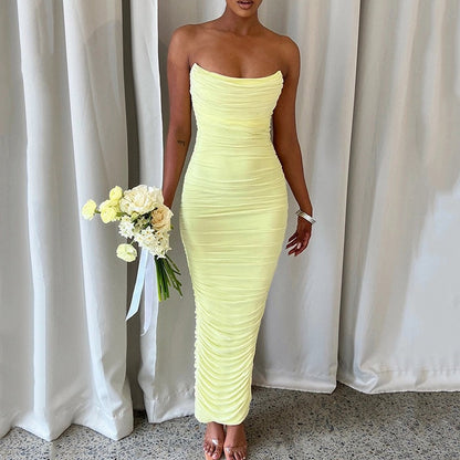 Ruched Strapless Bodycon Maxi Dress - Chiccharm