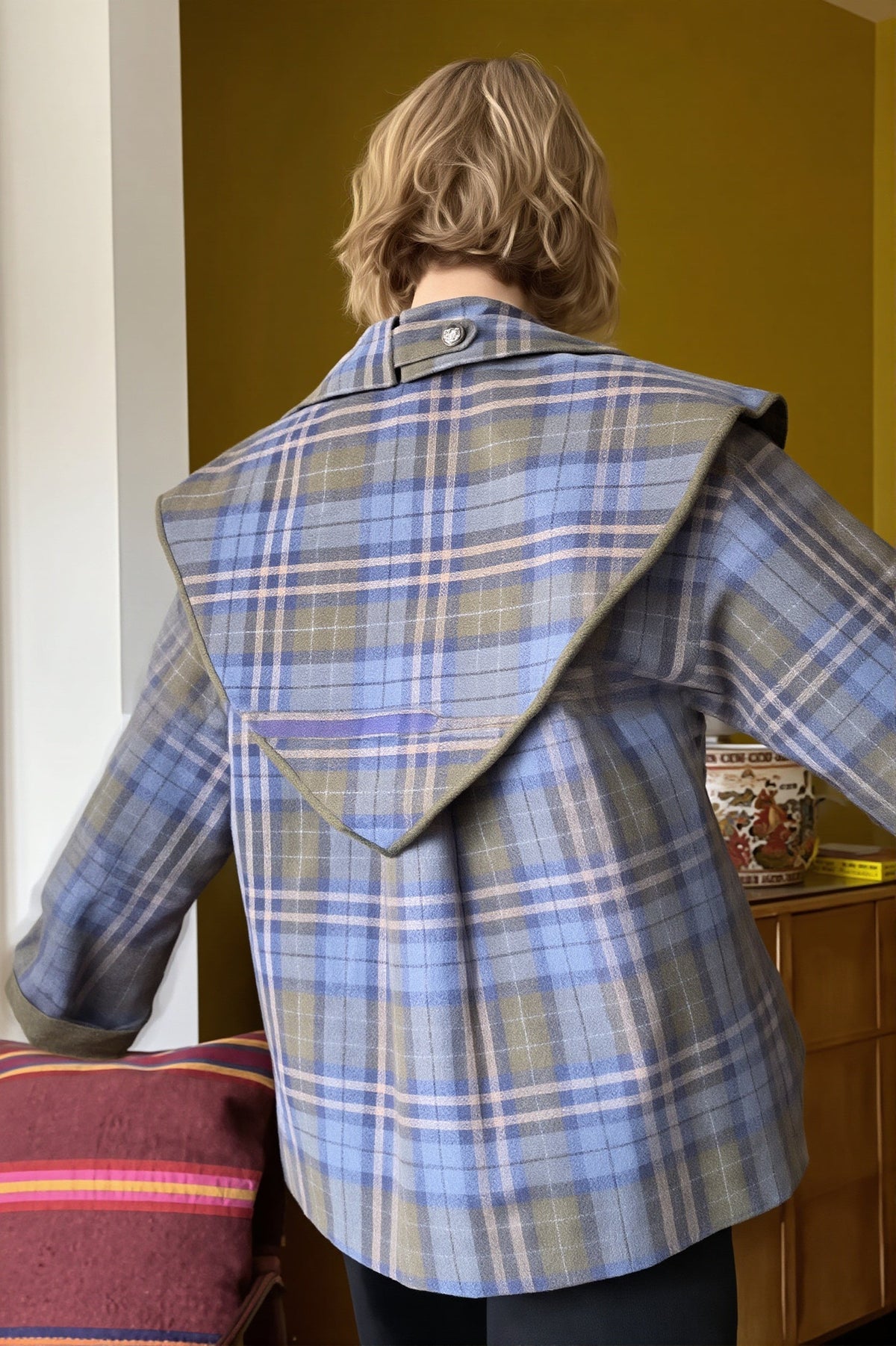 Reversible Plaid Cape Collar Trench Coat