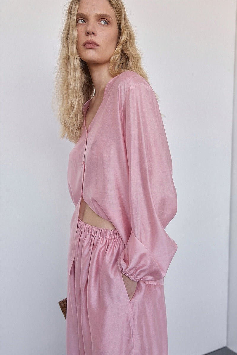Sheer Lyocell Shirt Harem Pants Set