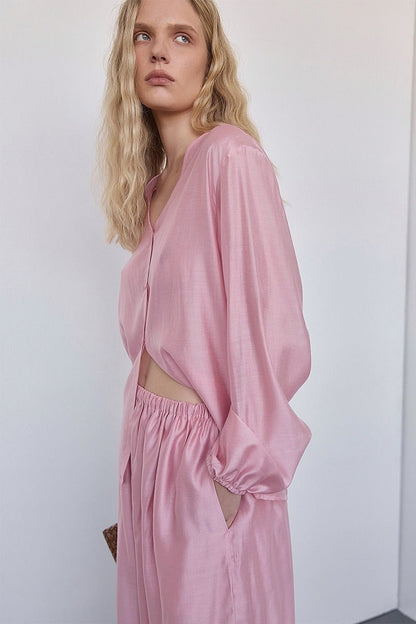 Sheer Lyocell Shirt Harem Pants Set